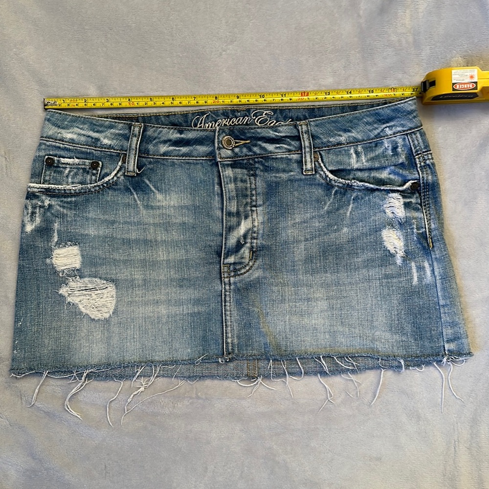 American Eagle Outfitters Distressed Light Blue Jean Skirt- Size 8